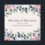 Rosa und Lila Hochzeit mit floralen Wasserfarben Magnet<br><div class="desc">Ein Magnet für Gastgeschenk Hochzeiten mit hübschem Blumendesign aus Aquarellen. Rosa,  lila und grüne Blume.</div>