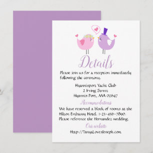 Rosa und lila Hochzeitsdetails Liebesvögel Lavende Einladung