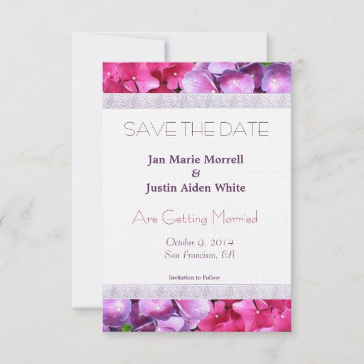 Rosa und Lila Hydrangea-Hochzeitsankündigung Save The Date (Vorderseite)