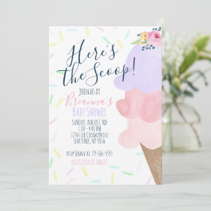 Rosa und Lila Ice Creme Cone Babydusche Einladung