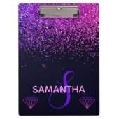 Rosa und Lila Imitat Glitzer & Diamonds Monogram Klemmbrett (Vorderseite)