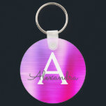 rosa und Lila Imitat Monogramm aus rostfreiem Stah Schlüsselanhänger<br><div class="desc">Hot Pink und Lila Ombre Imitate Edelstahl Metallic Elegant Schlüsselanhänger. Diese Schlüsselanhänger können so angepasst werden,  dass sie Ihren Anfangs- und Vornamen enthalten. Diese Schlüsselketten machen Geburtstags-,  Brautparty- oder Junggeselinnen-Abschied-Favoriten großartig.</div>