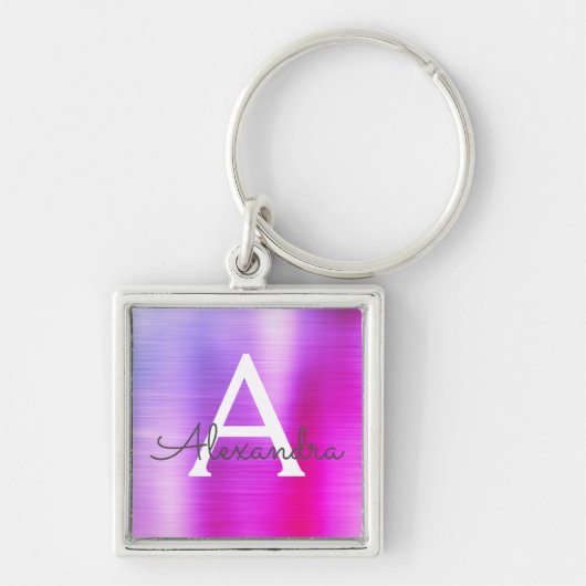 rosa und Lila Imitat Monogramm aus rostfreiem Stah Schlüsselanhänger (Vorne)