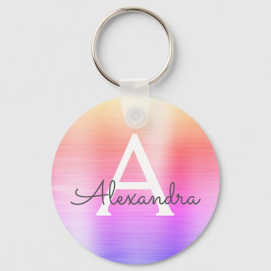 rosa und Lila Imitat Monogramm aus rostfreiem Stah Schlüsselanhänger (Vorderseite)