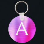 rosa und Lila Imitat Monogramm aus rostfreiem Stah Schlüsselanhänger<br><div class="desc">Hot Pink und Lila Ombre Imitate Edelstahl Metallic Elegant Schlüsselanhänger. Diese Schlüsselanhänger können so angepasst werden,  dass sie Ihren Anfangs- und Vornamen enthalten. Diese Schlüsselketten machen Geburtstags-,  Brautparty- oder Junggeselinnen-Abschied-Favoriten großartig.</div>