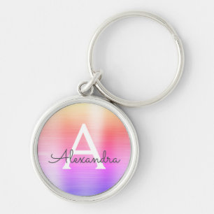 Rosa und lila Imitat-rostfreier Stahl-Monogramm Schlüsselanhänger