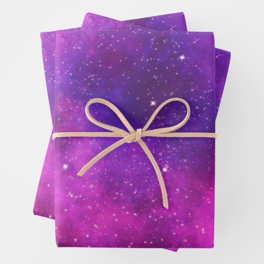 Rosa und Lila Imitate "Space & Stars" Galaxie Geschenkpapier Set (Beispiel)