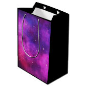 Rosa und Lila Imitate "Space & Stars" Galaxie Mittlere Geschenktüte (Rückseite Schrägansicht)