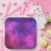 Rosa und Lila Imitate "Space & Stars" Galaxie Pappteller (Party)