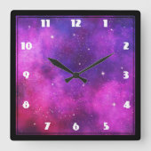 Rosa und Lila Imitate "Space & Stars" Galaxie Quadratische Wanduhr (Vorderseite)