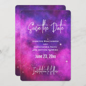Rosa und Lila Imitate "Space & Stars" Galaxie Save The Date (Vorne/Hinten)