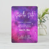 Rosa und Lila Imitate "Space & Stars" Galaxie Save The Date (Stehend Vorderseite)