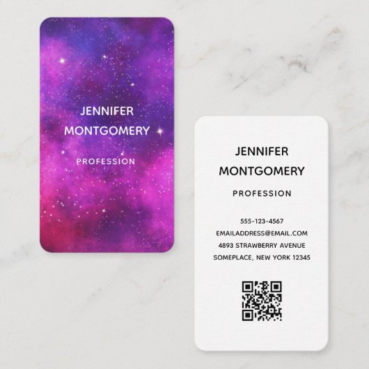 Rosa und Lila Imitate "Space & Stars" Galaxie Visitenkarte (Vorne/Hinten)