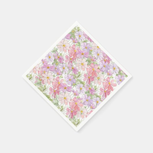 Rosa und lila Kosmos Blume Malerei Serviette (Ecke)