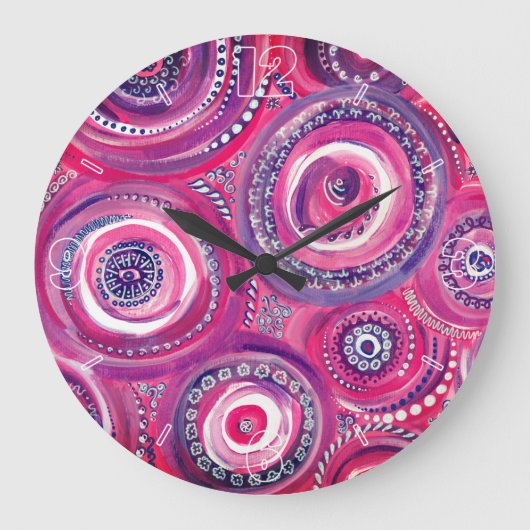 Rosa und Lila Kreise und Wirbel Abstrakt Große Wanduhr (Vorderseite)