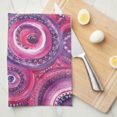 Rosa und Lila Kreise und Wirbel Originale Kunst Geschirrtuch (Viertel Falte)
