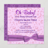 Rosa und Lila Leopard Imitate Bow Baby Girl Dusche Einladung (Vorne/Hinten)