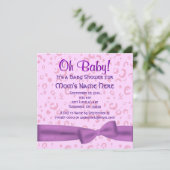 Rosa und Lila Leopard Imitate Bow Baby Girl Dusche Einladung (Stehend Vorderseite)