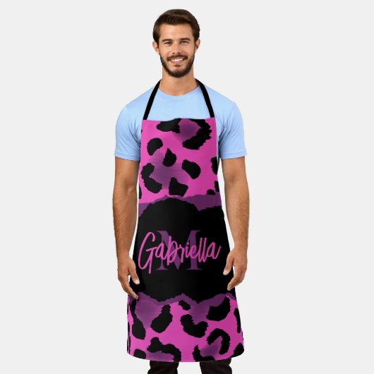 Rosa und Lila Leopardrucke Schürze (Getragen)