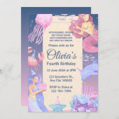 Rosa und Lila Mädchen Meerjungfrau Geburtstag Einladung (Vorne/Hinten)