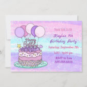 Rosa und Lila Mädchen zum Geburtstag Einladung (Vorderseite)