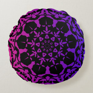 Rosa und lila Mandala-Blume Rundes Kissen