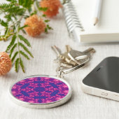 Rosa und Lila Mandela Runde Schneeflocken Schlüsselanhänger (Seite)