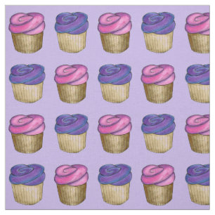 Rosa und Lila Mattierte Wasserfarben Cupcakes Stoff
