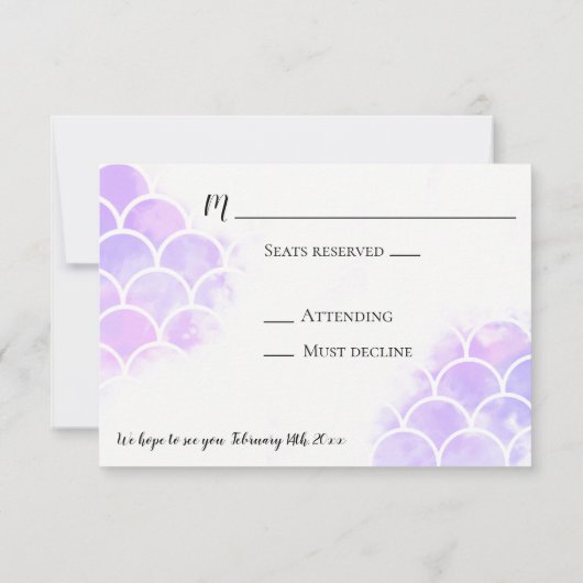 Rosa und Lila Meerjungfrau Inspiriert Hochzeitssze RSVP Karte (Rückseite)