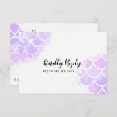 Rosa und Lila Meerjungfrau Inspiriert Hochzeitssze RSVP Karte (Vorne/Hinten)