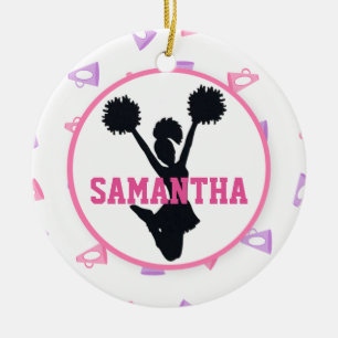 Rosa und lila Megaphon-Cheerleader Keramikornament
