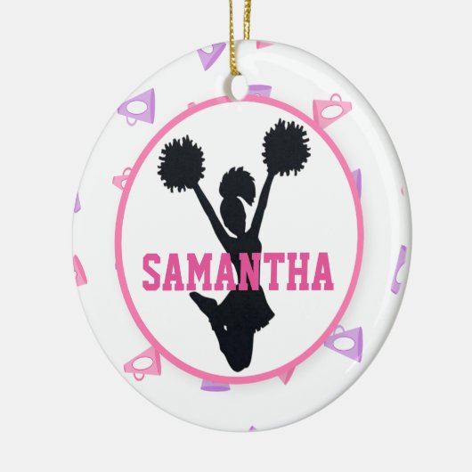 Rosa und lila Megaphon-Cheerleader Keramikornament (Links)