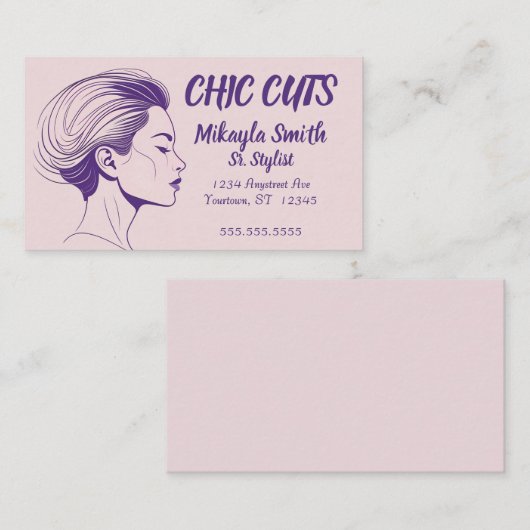 Rosa und Lila Minimalistische Zeichn des weibliche Visitenkarte (Vorne/Hinten)