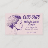 Rosa und Lila Minimalistische Zeichn des weibliche Visitenkarte (Vorderseite)