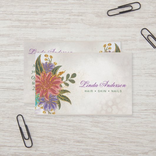 Rosa und Lila mit goldfarbener Blüte Visitenkarte (Vorderseite/Rückseite Beispiel)