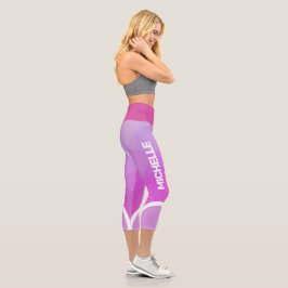 Rosa und lila mit weißem Streifen Capri Leggings