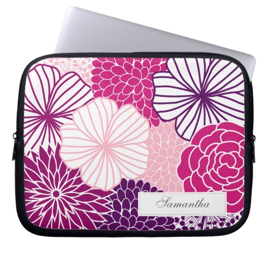 Rosa und Lila Mod, floral Laptopschutzhülle (Vorderseite)