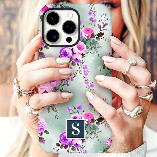 Rosa und lila Monogramm-Blumenmuster Case-Mate iPhone Hülle