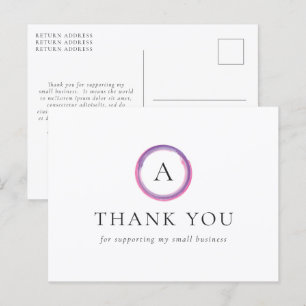 Rosa und lila Monogramm Moderne Geschäft Dankeschö Postkarte