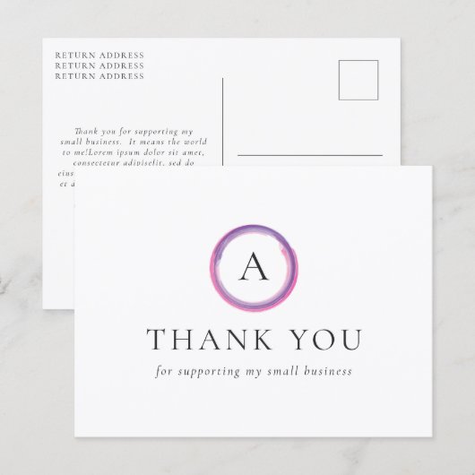 Rosa und lila Monogramm Moderne Geschäft Dankeschö Postkarte (Vorne/Hinten)