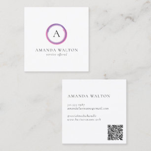 Rosa und lila Monogramm-QR-Code modern Quadratische Visitenkarte