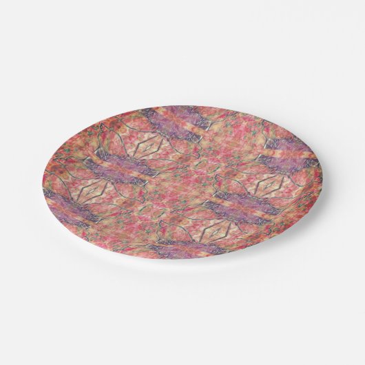 Rosa und lila Muster Pappteller (Schrägansicht)
