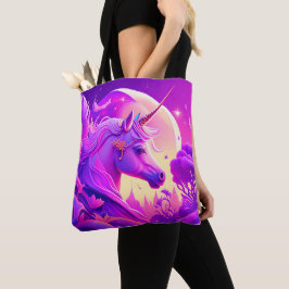 Rosa und Lila Nacht Einhorn Kunst, Dichtung und Mu Tasche