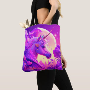 Rosa und Lila Nacht Einhorn Kunst, Dichtung und Mu Tasche