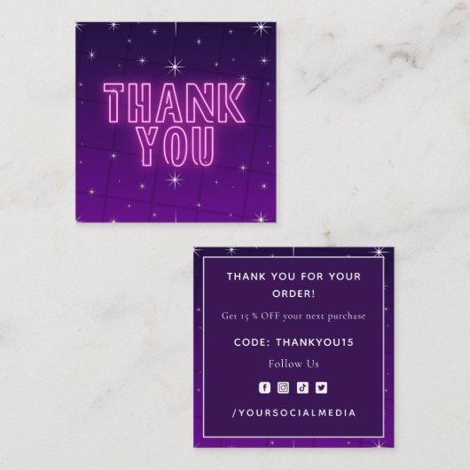 Rosa und Lila Nebel Funkelnd Sparkle Danke Cool Quadratische Visitenkarte (Vorne/Hinten)