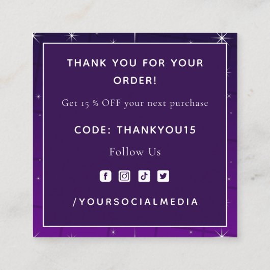 Rosa und Lila Nebel Funkelnd Sparkle Danke Cool Quadratische Visitenkarte (Rückseite)