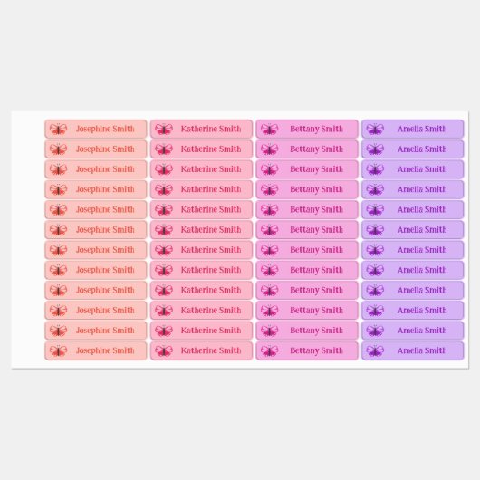 Rosa und Lila Niedlicher Schmetterling Mädchenbeze Etiketten (Blatt)