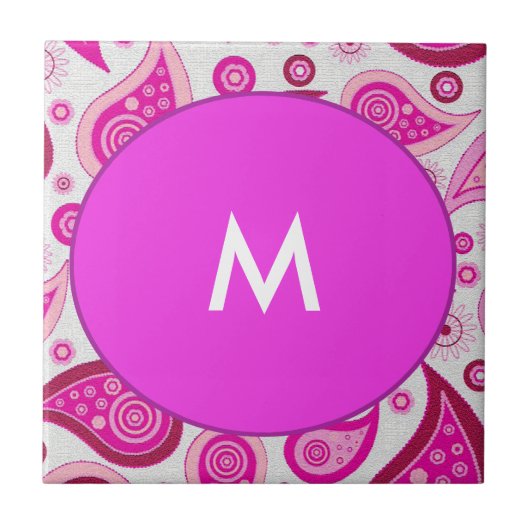 Rosa und lila Paisley-Monogramm Fliese (Vorderseite)