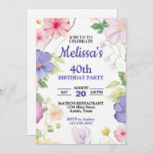 Rosa und Lila Pastell-Wildblumen jeden Geburtstag Einladung (Vorne/Hinten)