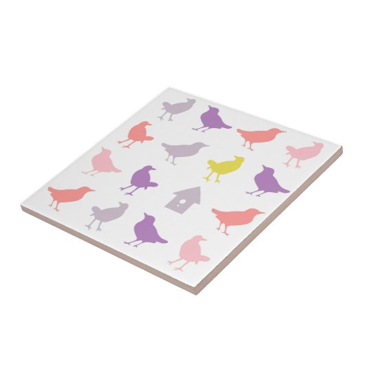 Rosa und Lila Pastellvögel mit Birdhouse Fliese (Seite)